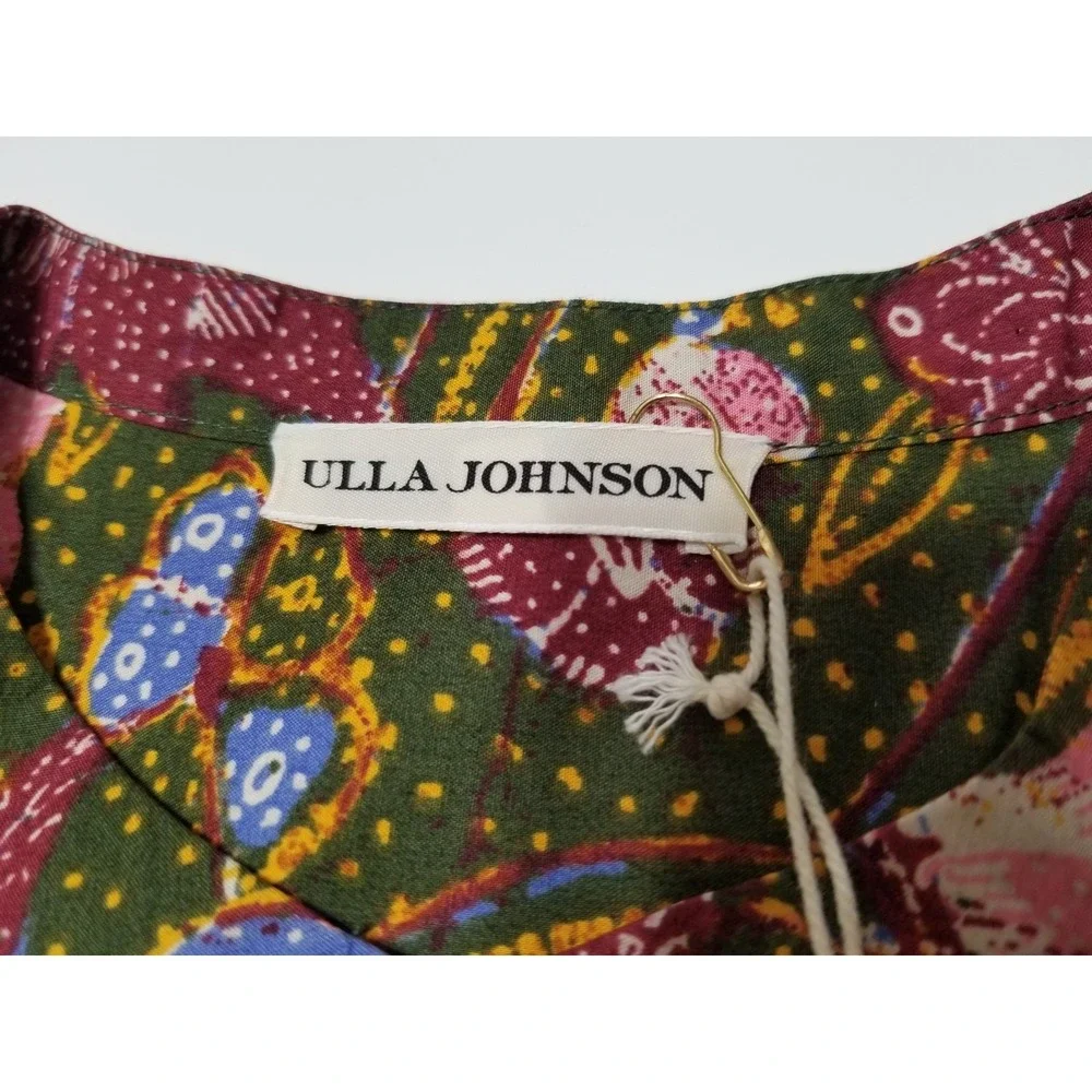 Ulla Johnson Willa Puff Sleeve 100% Cotton Blouse Pine Green Floral Size 0 $275